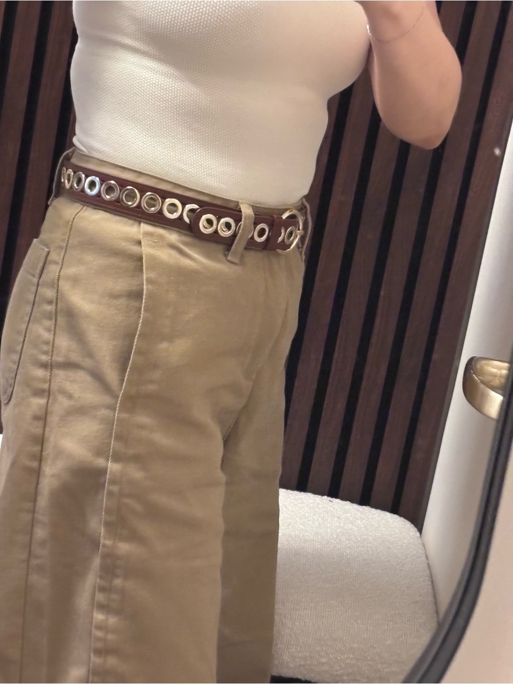 Sandro Brown Leather Grommet Belt with Gold-Tone Round Buckle - Picture 4 of 6